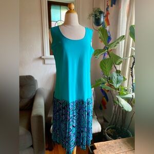 Vintage Sleeveless Teal and floral Patterned drop waist Dress size medium